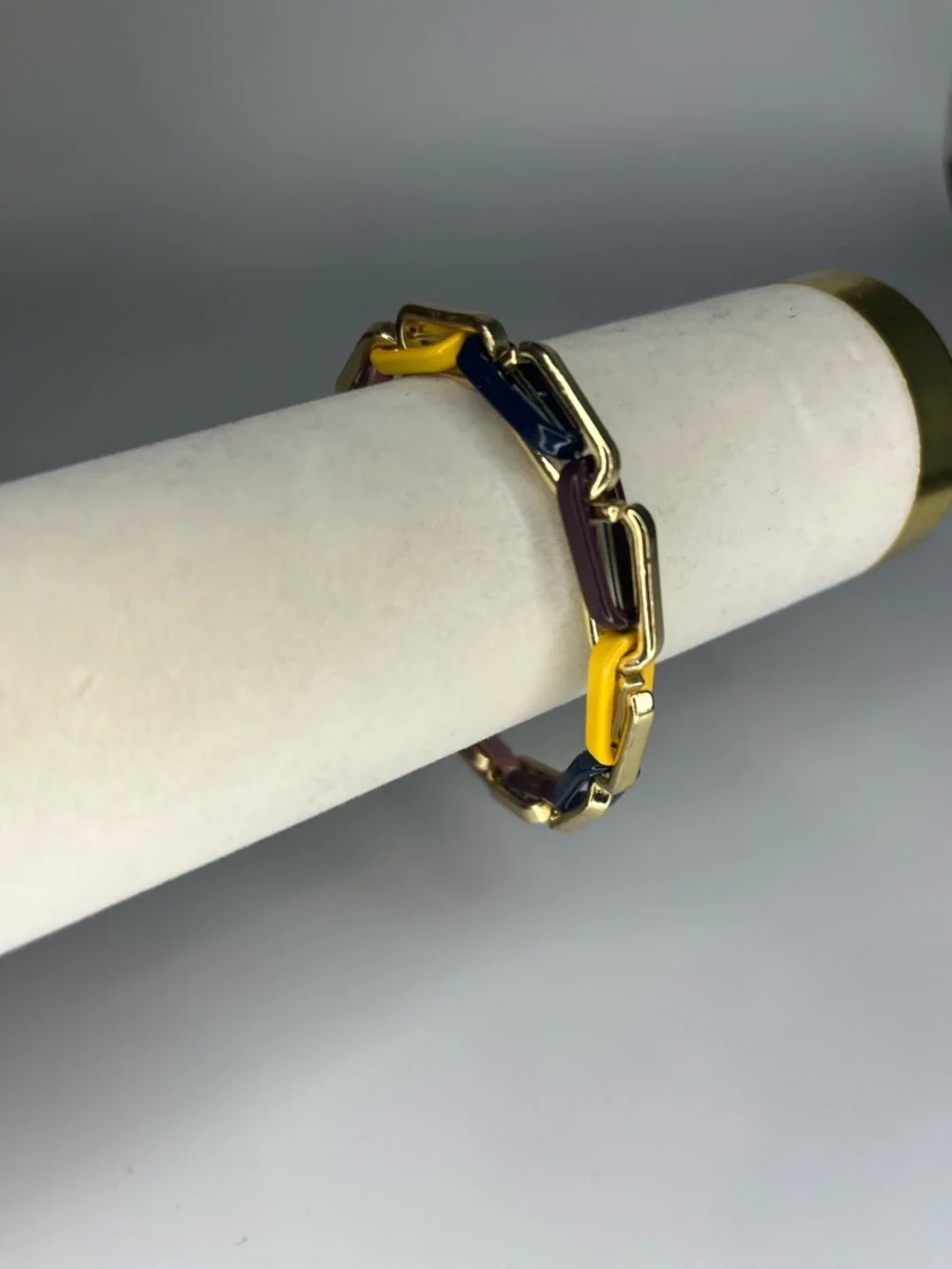NWOB Marilyn Schiff Multicolor Enamel Link Bracelet | Gold Tone Statement Piece